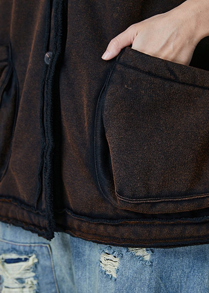 Klassiske Chokolade Overdimensionerede Lommer Varme Fleecefrakker Vinter - Dame vinterfrakker