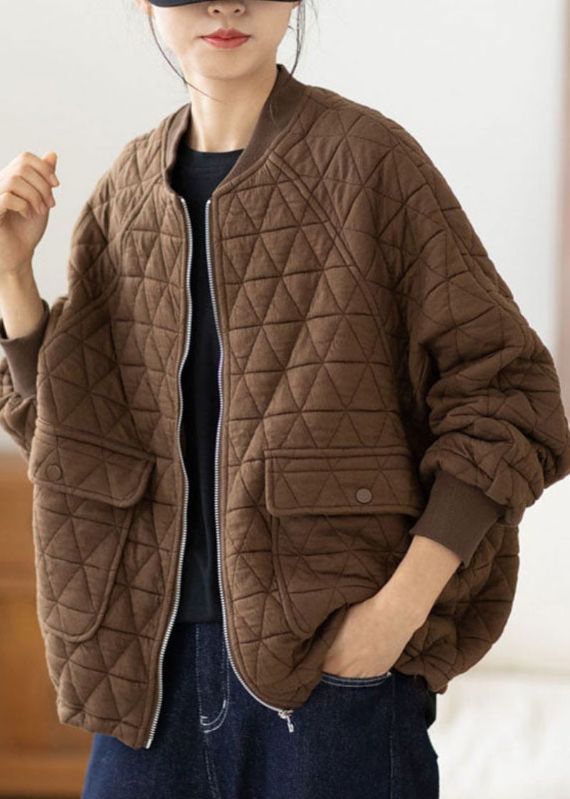 Kort Kaffelommer Patchwork Varme Frakker Efterår - Kaffe