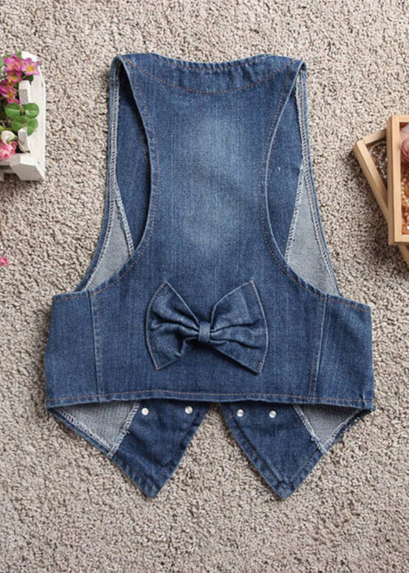 Kunst Lyseblå V-hals Patchwork Knap Denim Vest Efterår - Lyseblå
