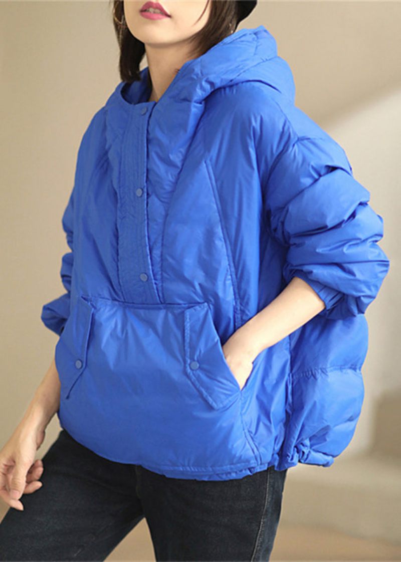 Kvinder Grøn Hooded Button Patchwork Duck Down Coat Winter - Dame vinterfrakker