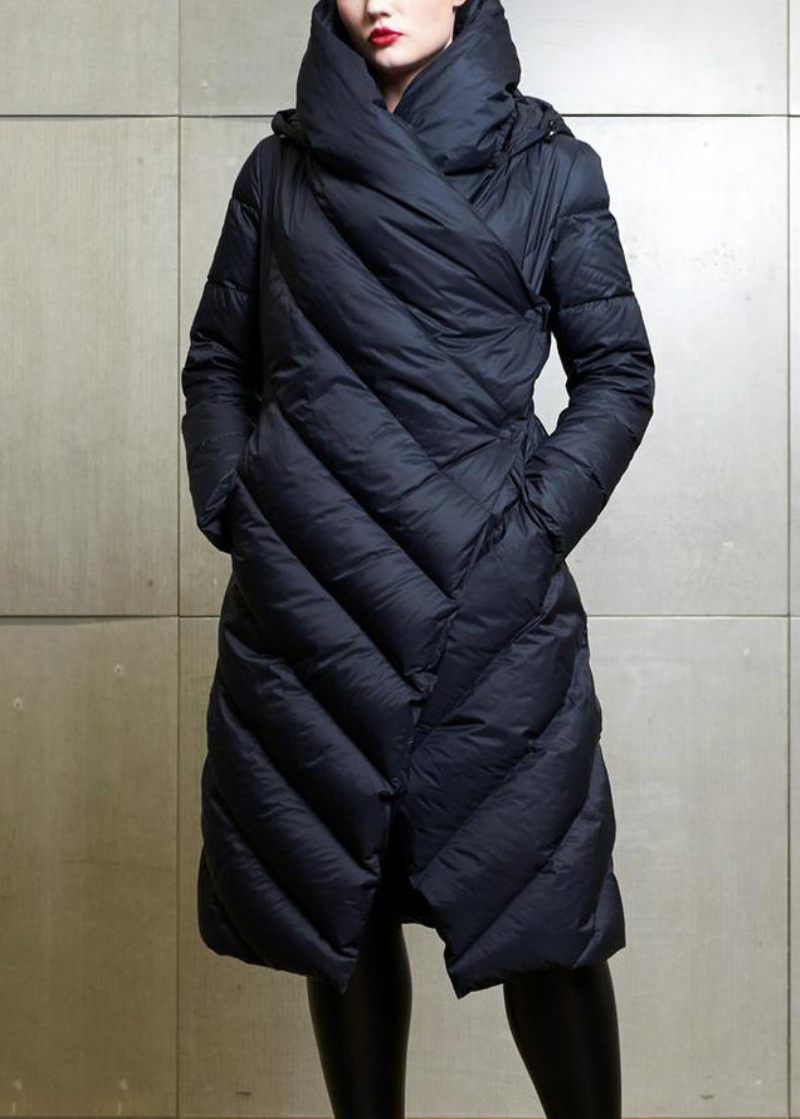 Kvinder Sort Knap Patchwork Andedun Frakke Vinter