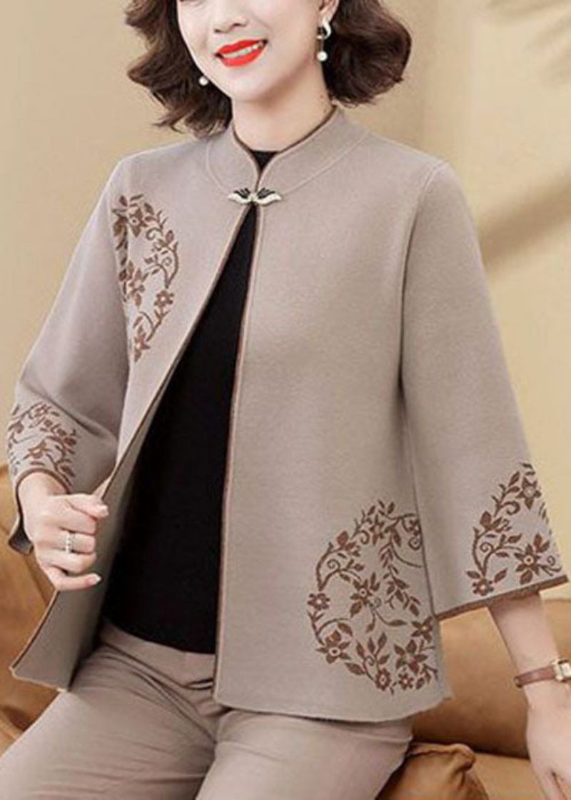 Let Camel Print Uldne Frakker Stand Krave Armbånd Sleeve - Lys Kamel