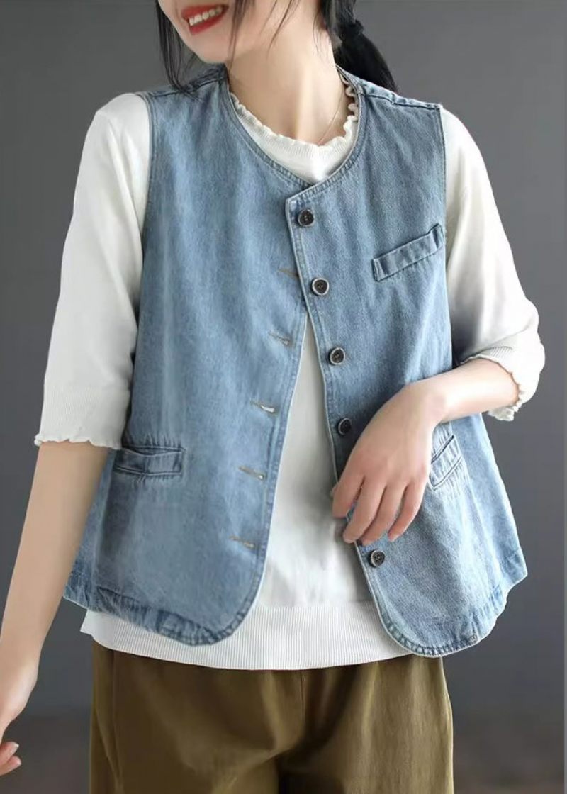 Lyseblå Patchwork Denimvest Efterår - Lyseblå