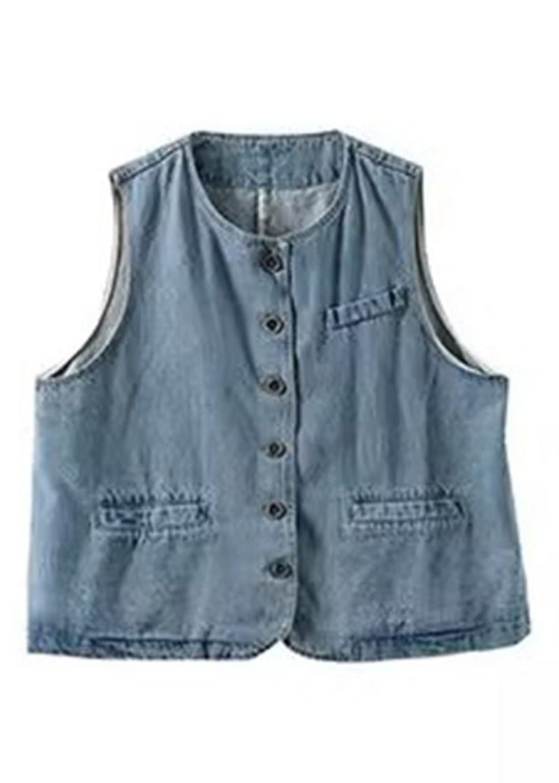 Lyseblå Patchwork Denimvest Efterår - Lyseblå