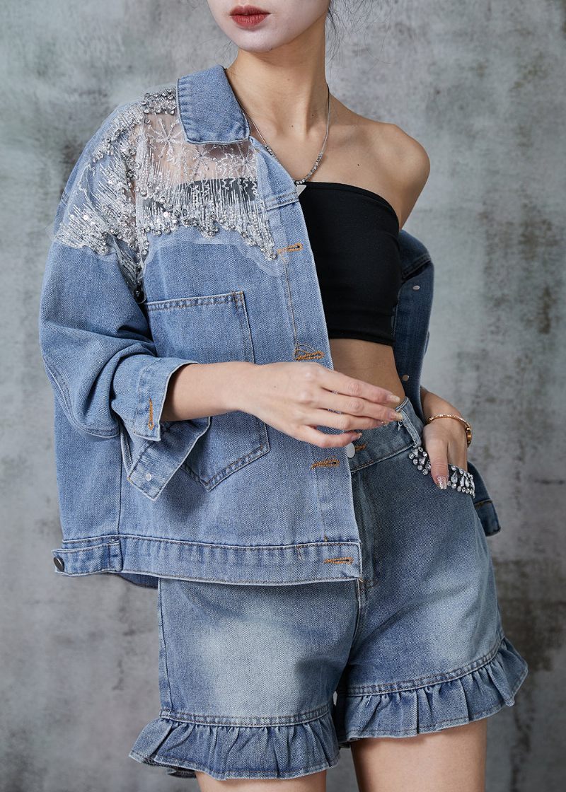 Mode Blå Hule Lommer Denimfrakker Forår - Dame vinterfrakker