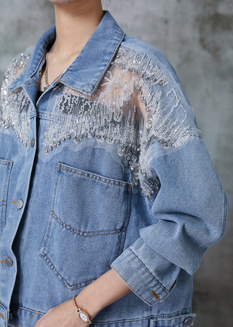 Mode Blå Hule Lommer Denimfrakker Forår - Dame vinterfrakker
