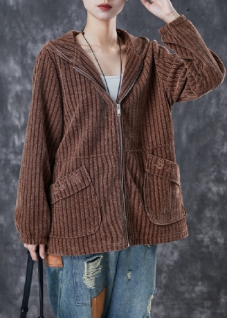 Moderne Kaffehættelommer Corduroy Coat Spring
