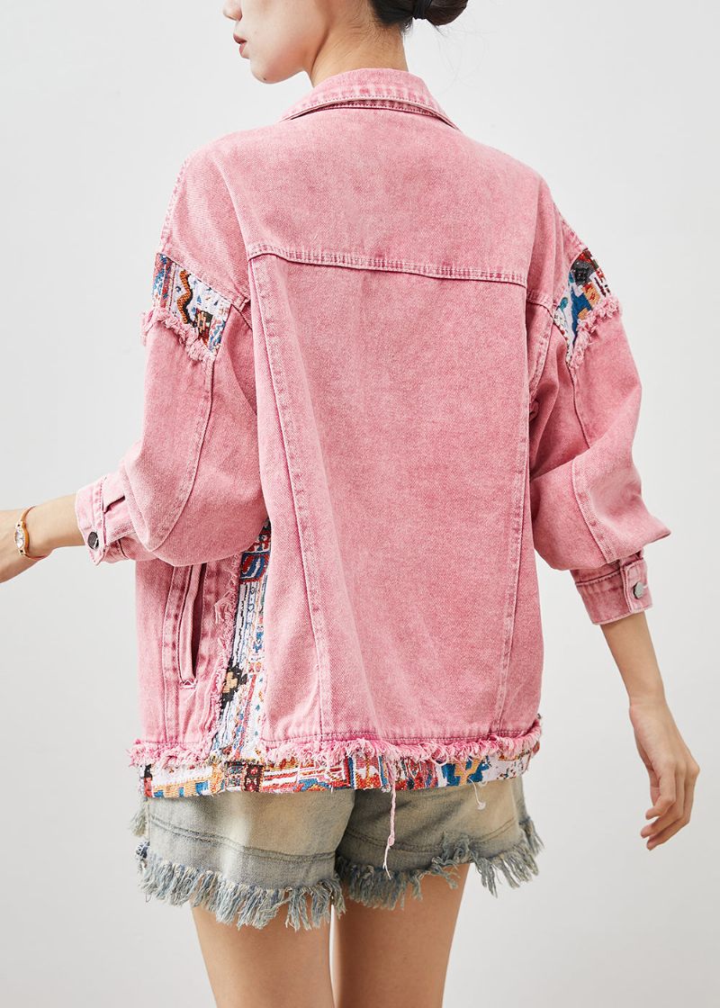 Naturlig Pink Oversized Patchwork Denim Jakker Forår - Dame vinterfrakker