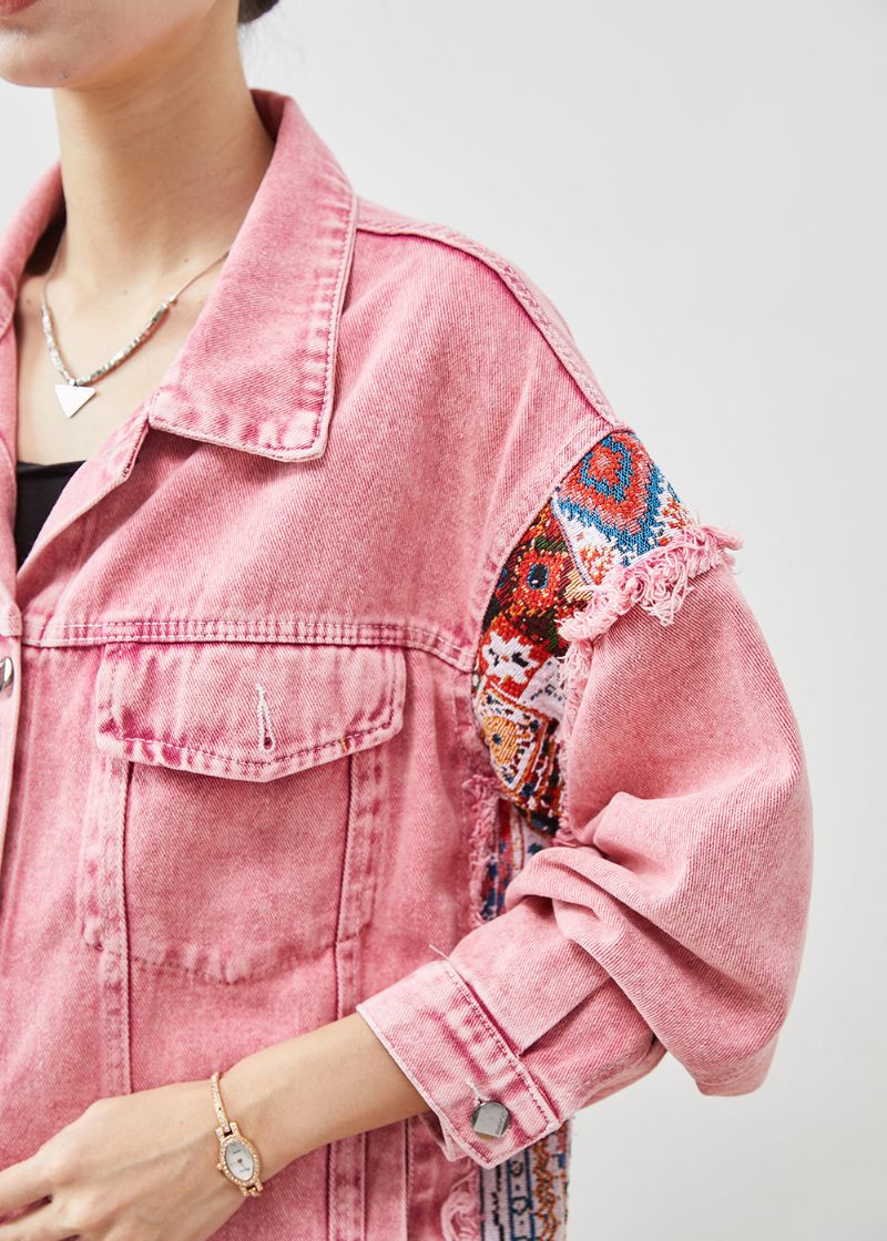 Naturlig Pink Oversized Patchwork Denim Jakker Forår - Dame vinterfrakker