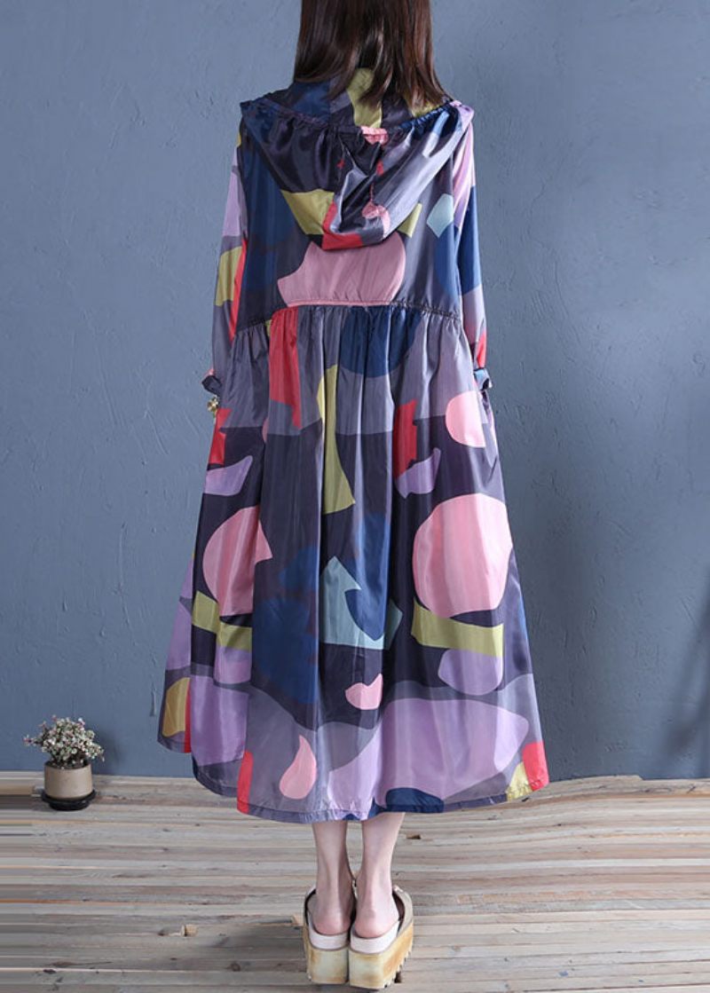 Naturlig Zip Up Print Patchwork Coat Langærmet - Dame vinterfrakker