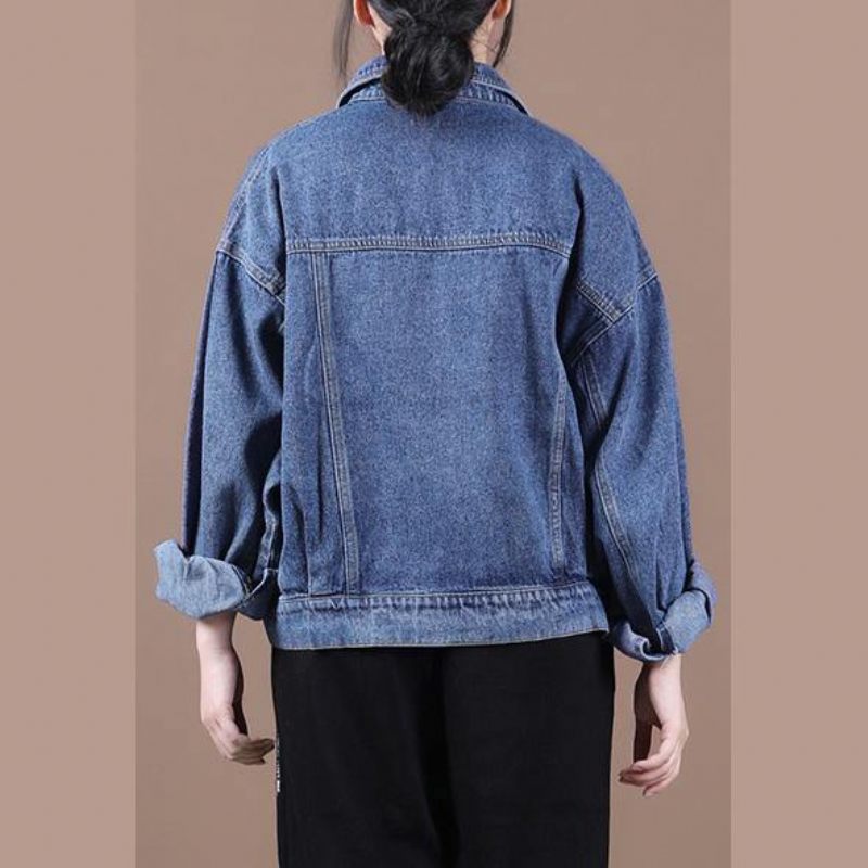 Økologisk Denimblå Fin Maxi Frakke Inspiration Revers Efterårsjakker - Blå