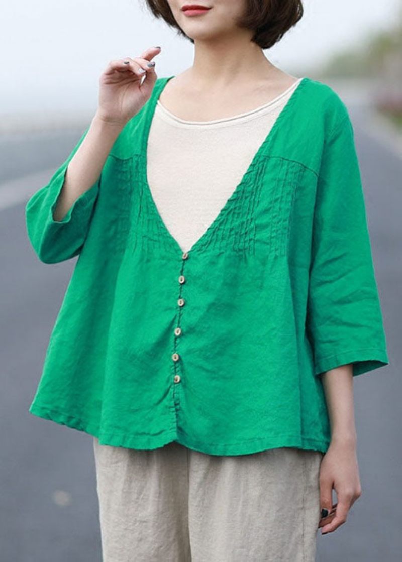 Økologisk Grøn Casual Button Loose Fall Coat