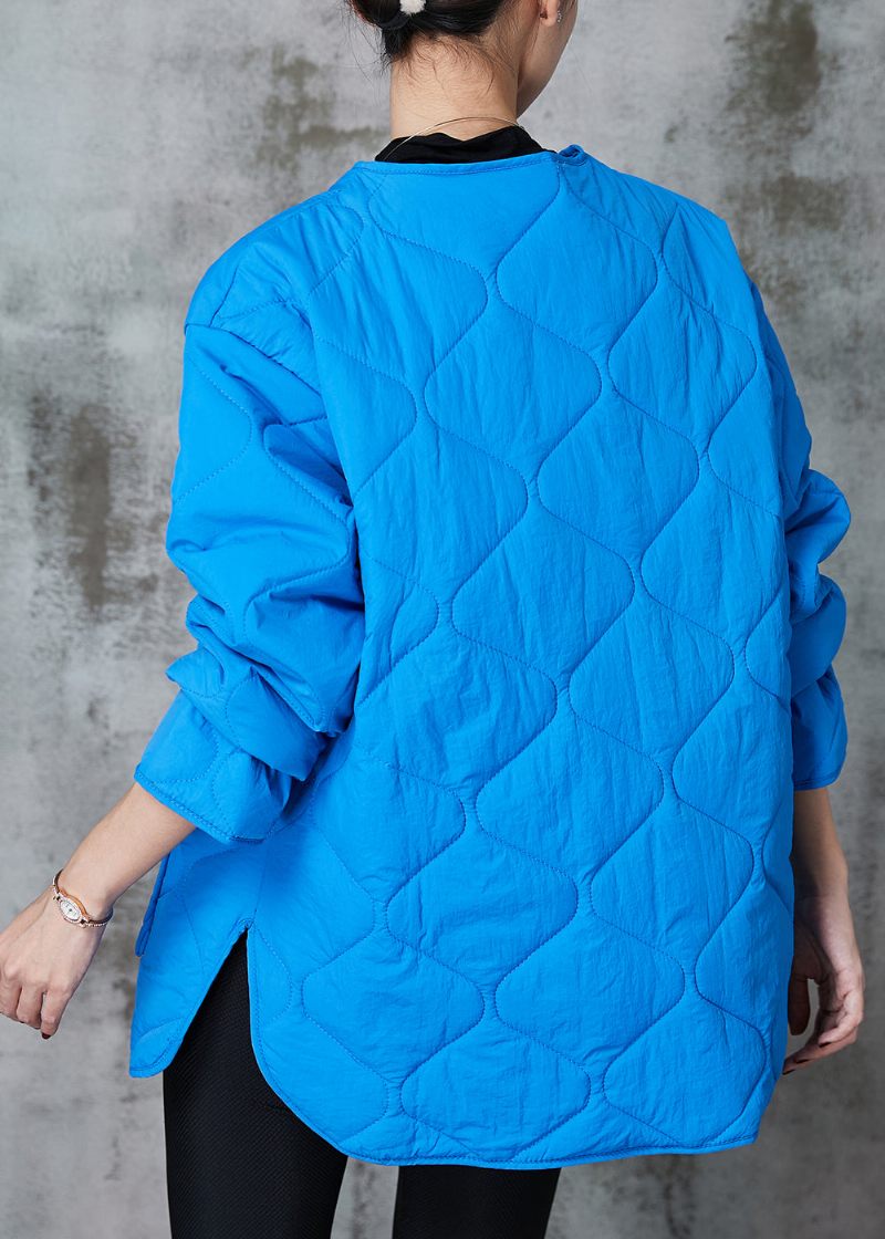 Plus Size Blå Oversized Lommer Fine Bomuld Fyldt Frakker Spring - Dame vinterfrakker