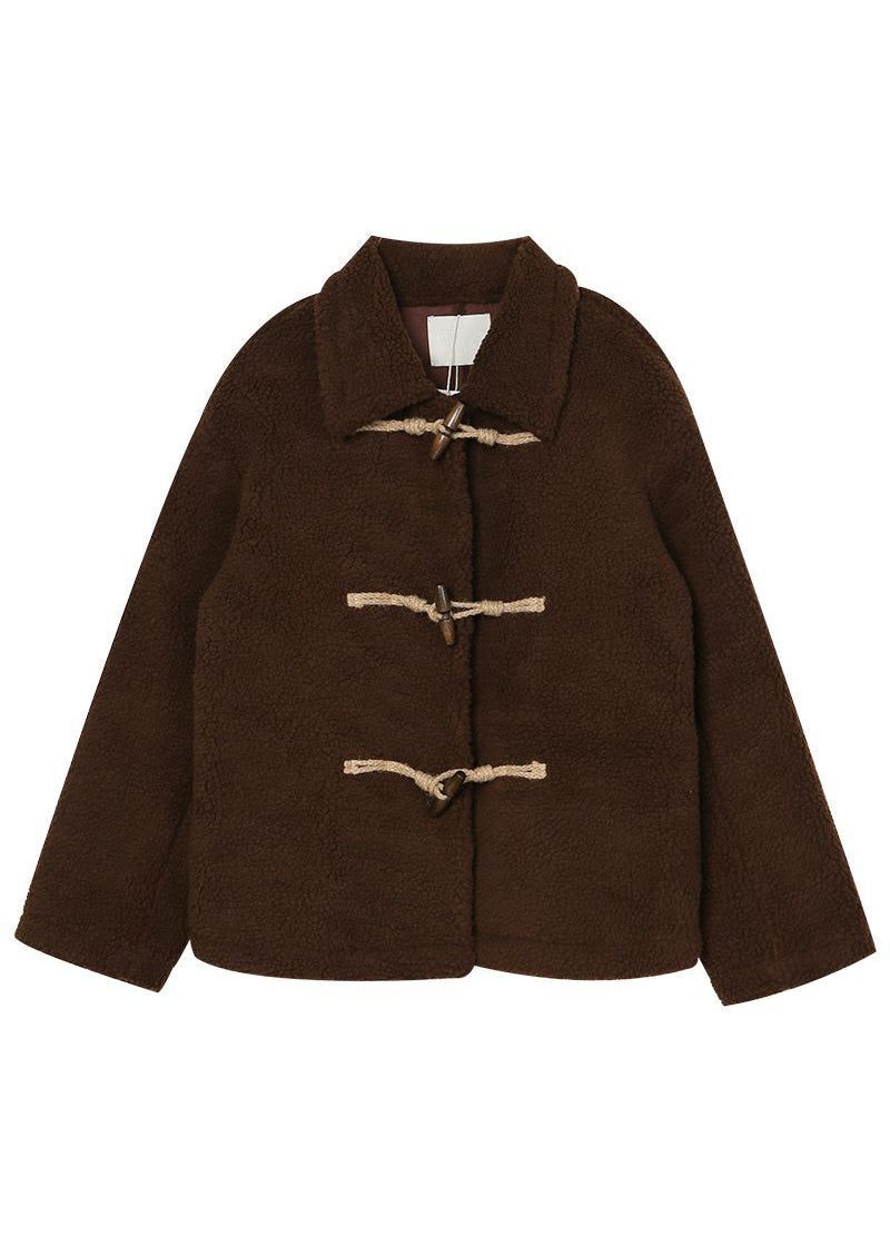 Plus Size Chokolade Horn Knap Tyk Cashmere Teddy Coat Vinter - Dame vinterfrakker