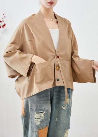 Plus Size Khaki Oversized Lommer Linned Jakker Batwing Sleeve