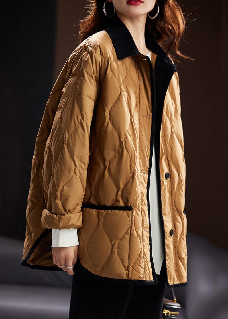 Plus Size Khaki Peter Pan Kravelommer Duck Down Coat Langærmet - Dame vinterfrakker