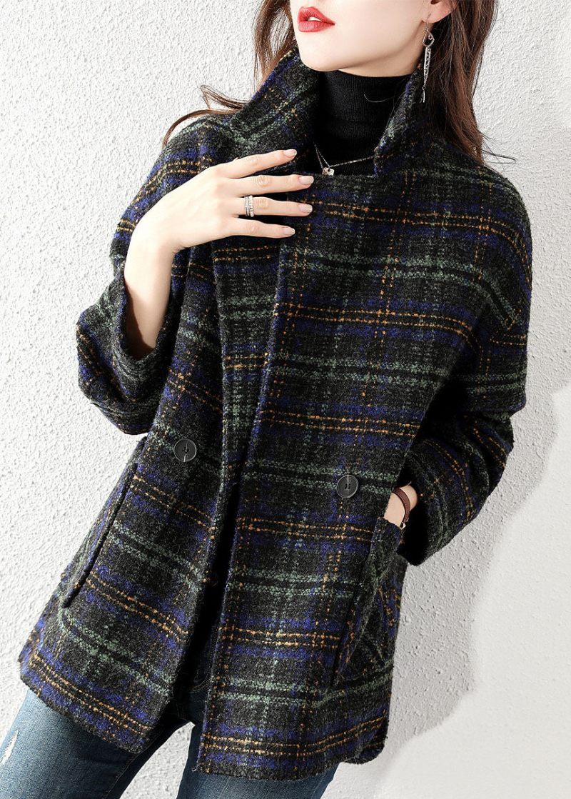 Plus Size Peter Pan Krave Plaid Ulden Frakke Vinter - Dame vinterfrakker