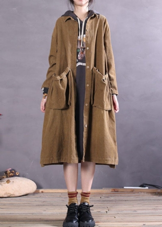 Simpel Khaki Button Side Åben Corduroy Coats Spring