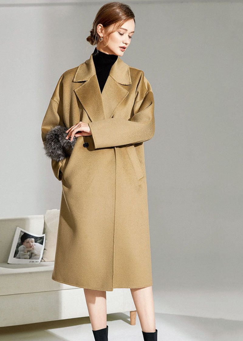 Simple Camel Peter Pan Kravelommer Uld Cocoon Coat Vinter - Dame vinterfrakker