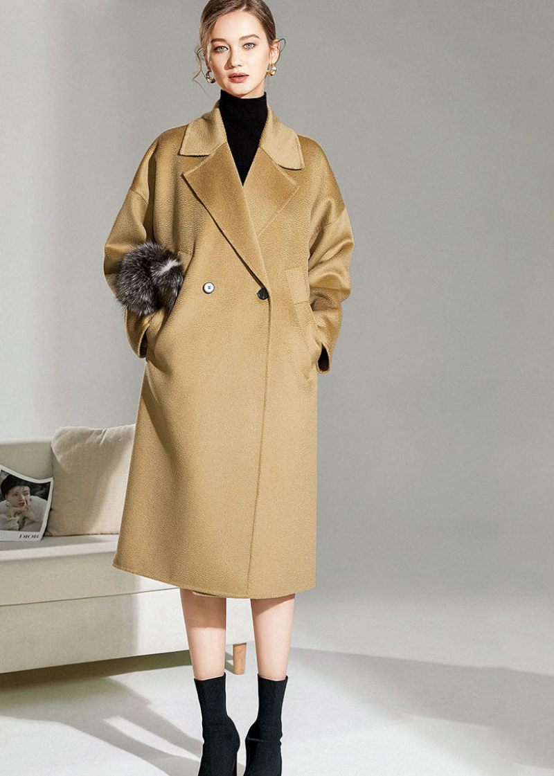 Simple Camel Peter Pan Kravelommer Uld Cocoon Coat Vinter - Dame vinterfrakker