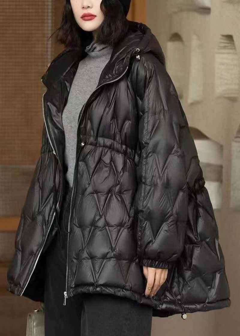 Sorte Lommer Snørebånd Patchwork Duck Down Coat Lynlås Langærmet - Dame vinterfrakker