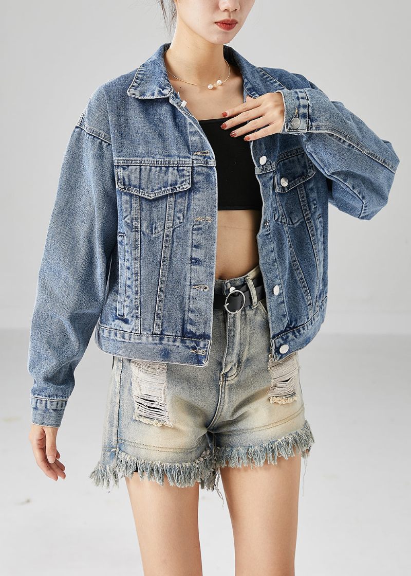 Stil Blå Rygfri Denimfrakker Med Kvaster Efterår - Dame vinterfrakker