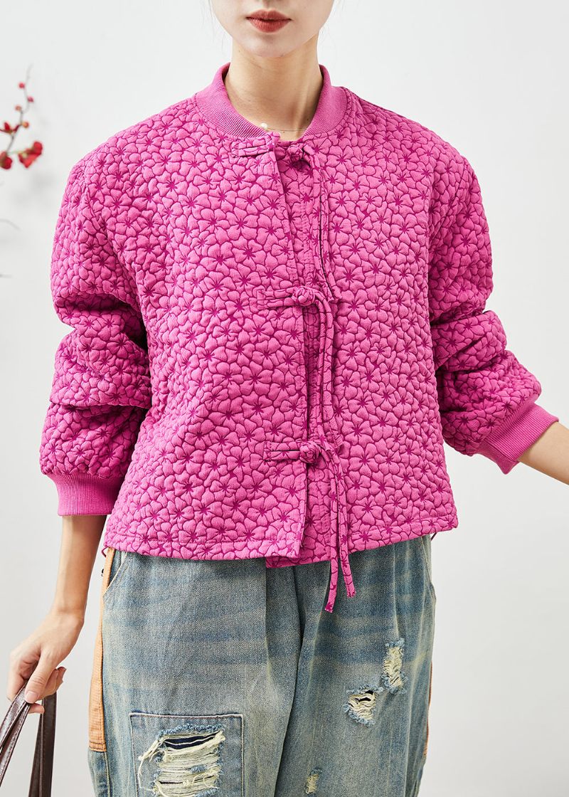 Stil Rose Stand Krave Jacquard Snøre Jakker Efterår - Dame vinterfrakker