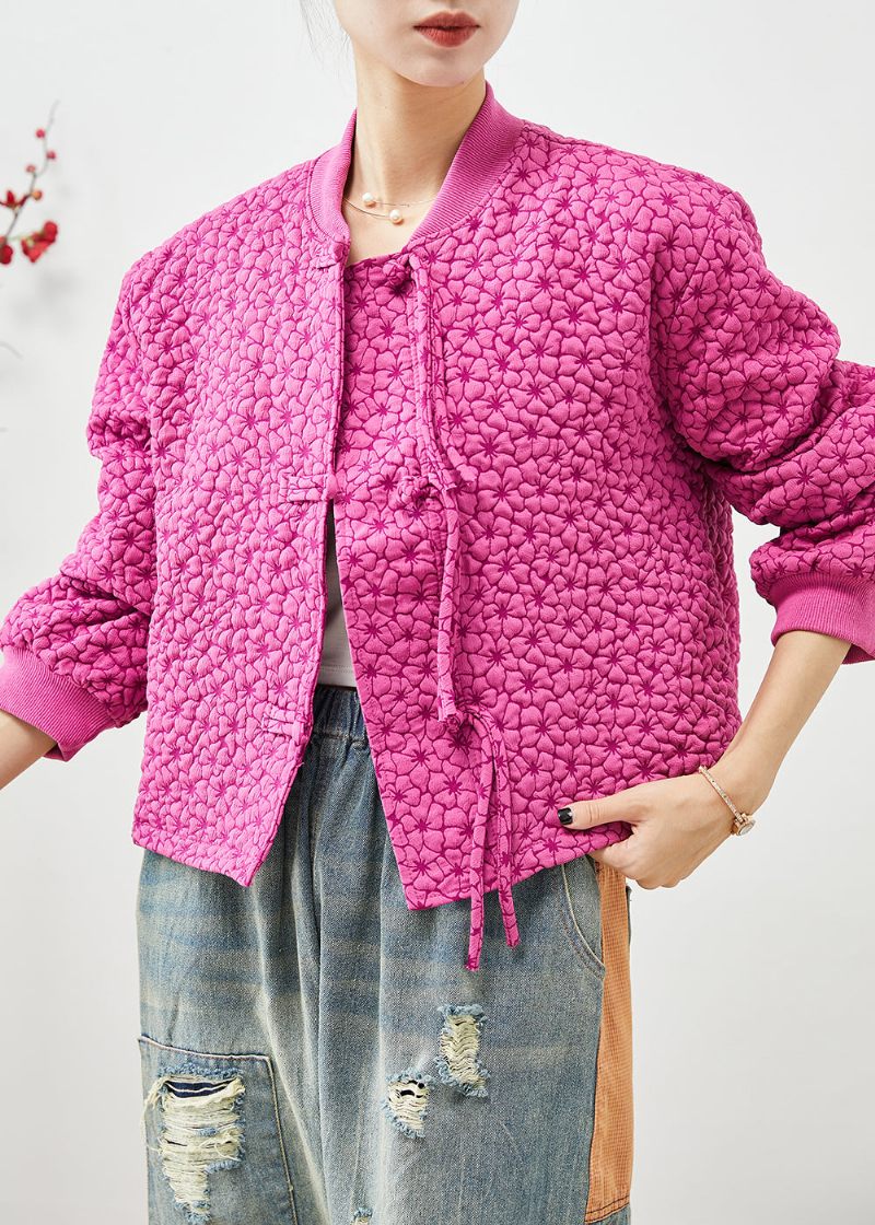 Stil Rose Stand Krave Jacquard Snøre Jakker Efterår - Dame vinterfrakker