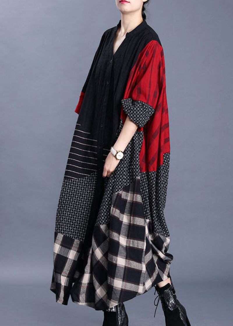 Stilfuld Asymmetrisk Knap Patchwork Forårsfrakke - Dame vinterfrakker