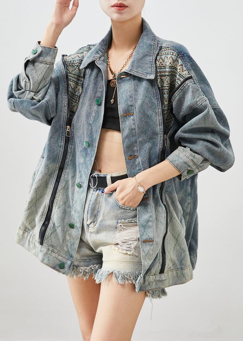 Stilfulde Zip Up Patchwork-denimfrakker Efterår
