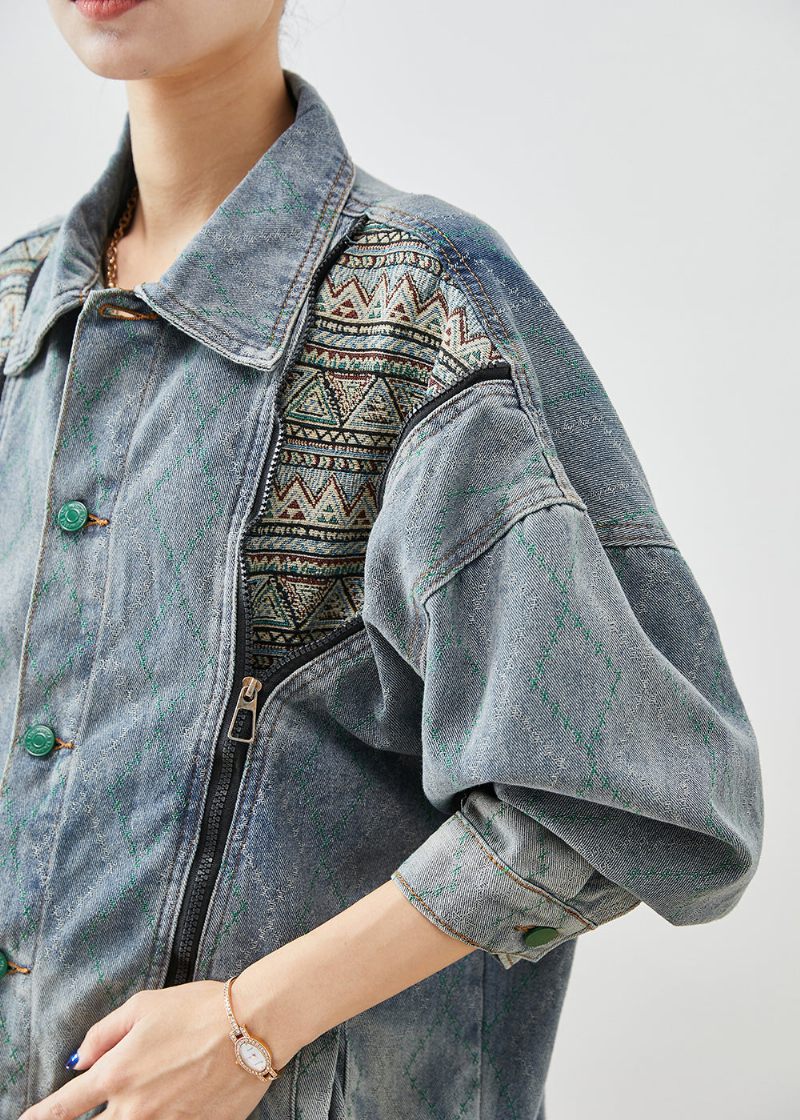 Stilfulde Zip Up Patchwork-denimfrakker Efterår - Dame vinterfrakker