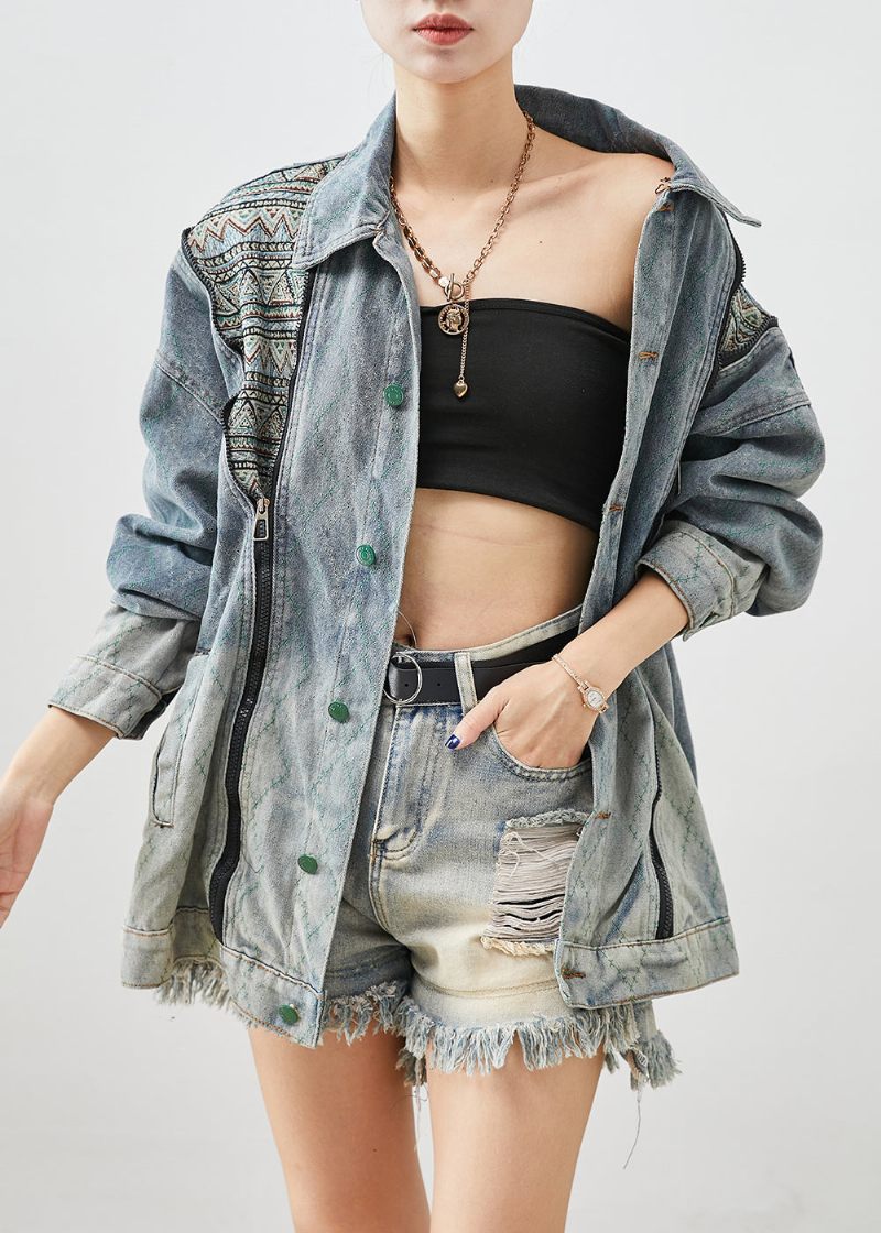 Stilfulde Zip Up Patchwork-denimfrakker Efterår - Dame vinterfrakker