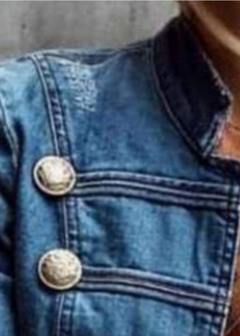 Style Blue Double Breast Patchwork Slim Fit Denim Coat Spring - Dame vinterfrakker