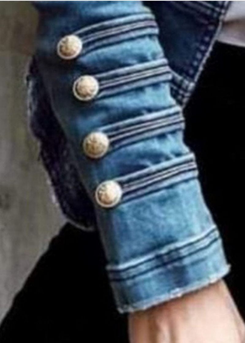 Style Blue Double Breast Patchwork Slim Fit Denim Coat Spring - Dame vinterfrakker