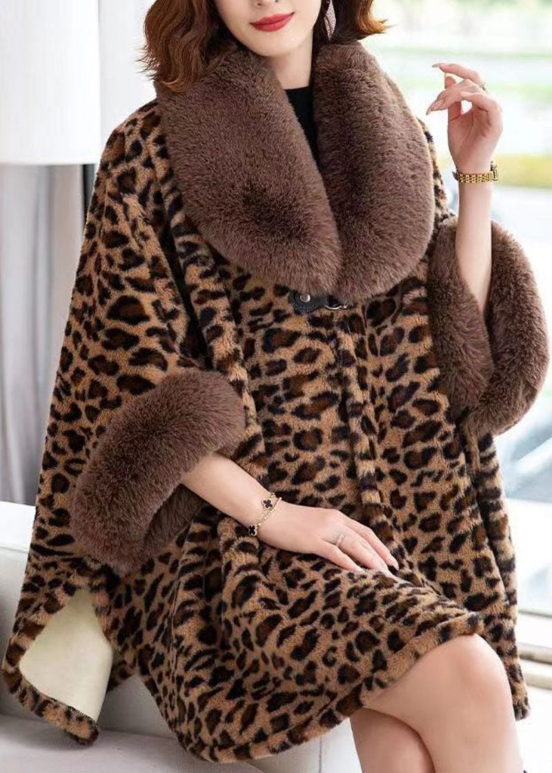 Style Leopard Peter Pan Krave Patchwork Mink Velvet Frakker Vinter - Dame vinterfrakker