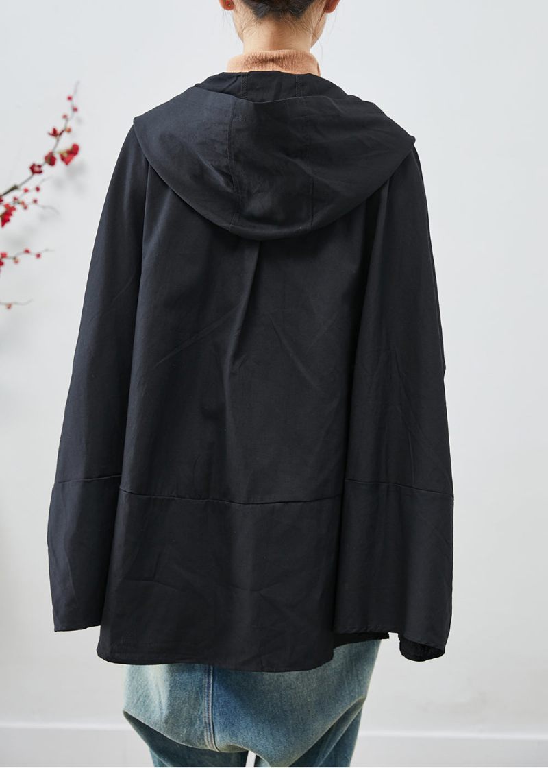 Unik Sort Overstørrelse Patchwork Bomuldsjakke Batwing Ærme - Dame vinterfrakker