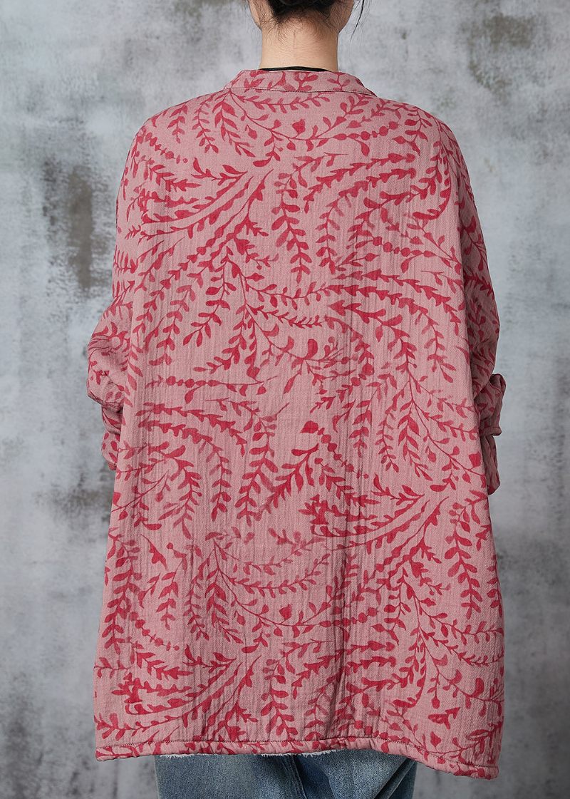 Vintage Rød Oversize Print Bomuldsfrakke Outwear Spring - Dame vinterfrakker