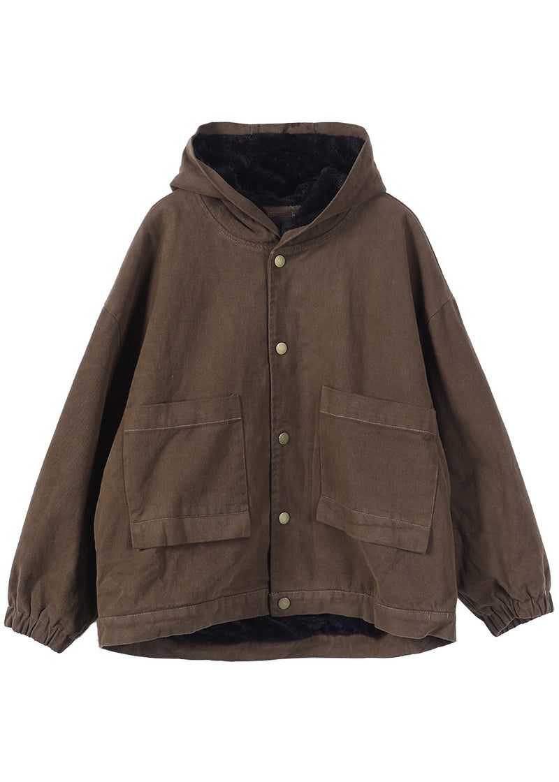 Vintage Rød Varm Fleece Knap Lav Høj Design Hættefrakke Vinter - Rød