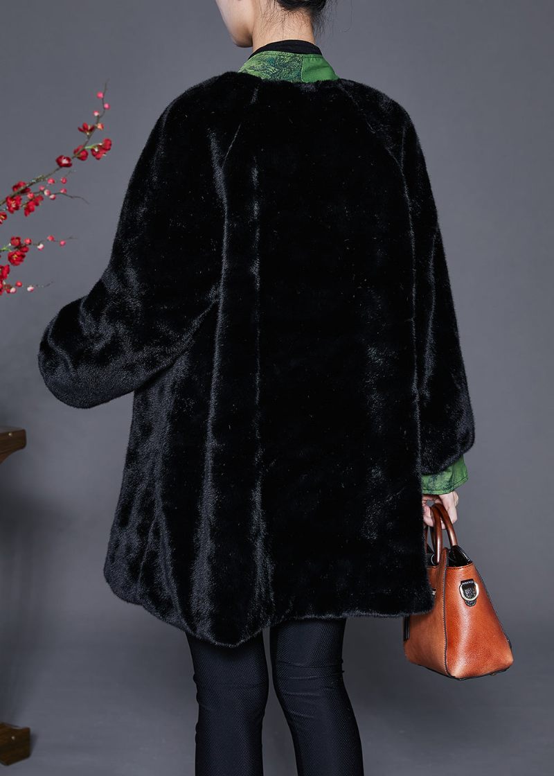 Vintage Sort Oversized Patchwork Mink Velvet Coats Vinter - Dame vinterfrakker