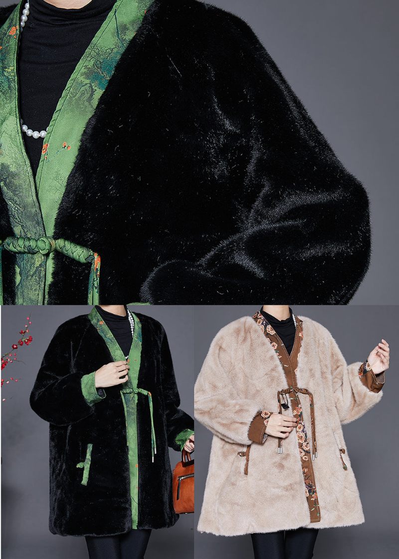 Vintage Sort Oversized Patchwork Mink Velvet Coats Vinter - Dame vinterfrakker