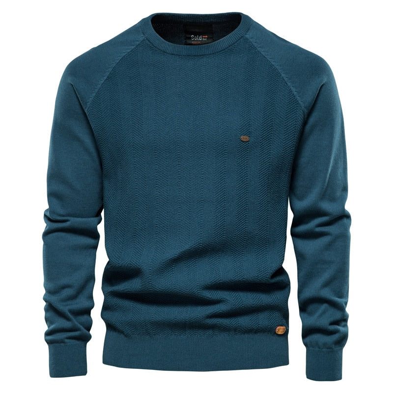 Bomuldstrøje Med Ærmer Mænd Casual Ensfarvet Basic Pullovere Strikkede Sweatere Herre Ny Vinterkvalitet Herretrøje - Navy
