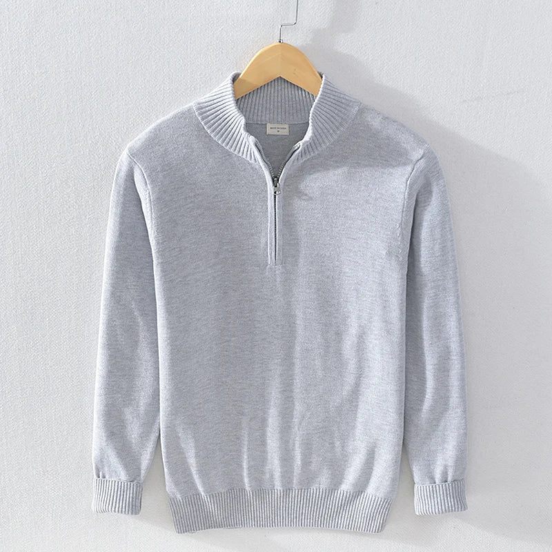 Efterår Og Vinter Ny Herre Bomuldstrøje Afslappet Standkrave Halv Lynlås Slanke Sweatere Solid - Sort