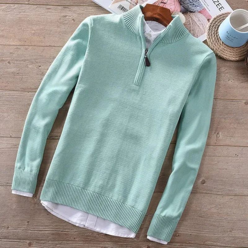 Efterår Og Vinter Ny Herre Bomuldstrøje Afslappet Standkrave Halv Lynlås Slanke Sweatere Solid - Sort