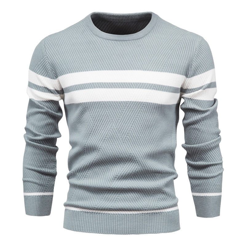 Efterår Pullover Mænd Sweater O-hals Patchwork Langærmede Varme Slanke Sweatere Casual Tøj - Sort