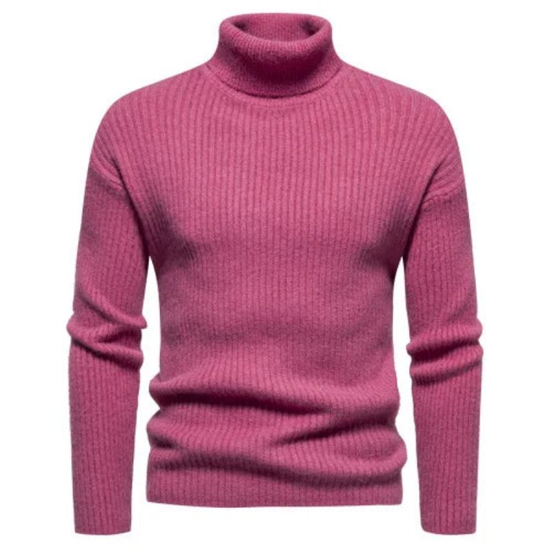 Efterår Vinter Sweater Mænd Pullovere Turtleneck Varme Pullovers Man Toppe - Rose