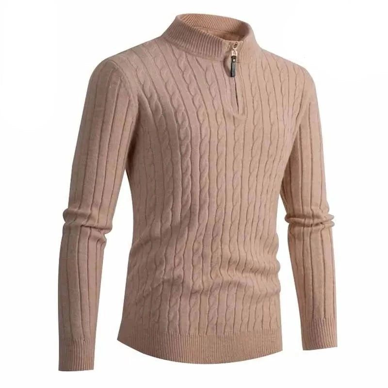 Efterår Vintertrøje Mænd Ensfarvet Halv Rullekrave Striktrøjer Med Lynlås Mode Causal Slim Fit Pullover Herretrøjer Sort Grå - Grå