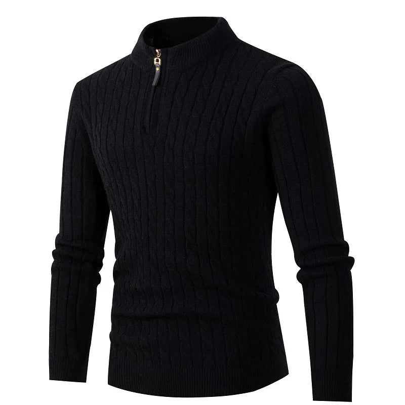 Efterår Vintertrøje Mænd Ensfarvet Halv Rullekrave Striktrøjer Med Lynlås Mode Causal Slim Fit Pullover Herretrøjer Sort Grå - Grå