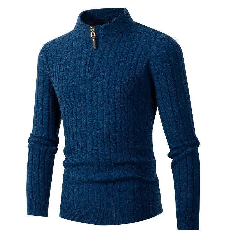 Efterår Vintertrøje Mænd Ensfarvet Halv Rullekrave Striktrøjer Med Lynlås Mode Causal Slim Fit Pullover Herretrøjer Sort Grå - Grå