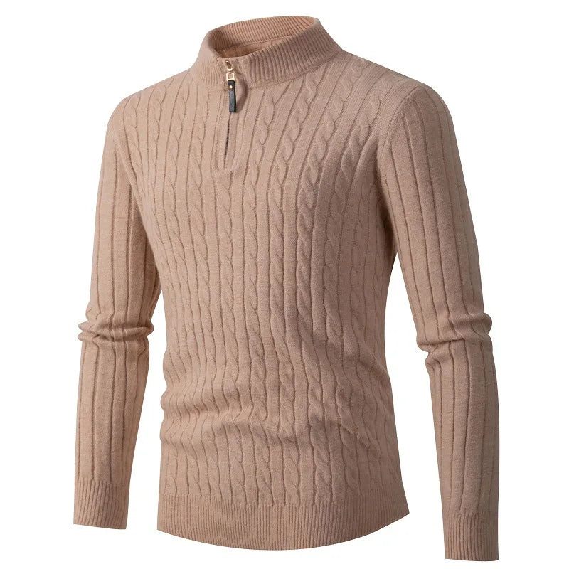 Efterår Vintertrøje Mænd Ensfarvet Halv Rullekrave Striktrøjer Med Lynlås Mode Causal Slim Fit Pullover Herretrøjer Sort Grå - Grå