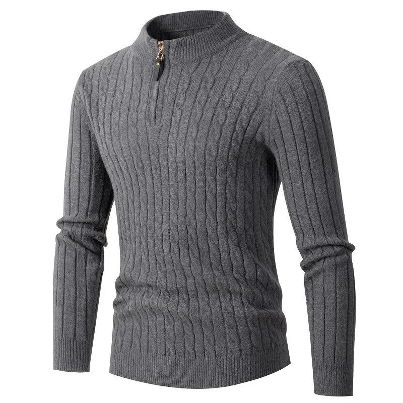 Efterår Vintertrøje Mænd Ensfarvet Halv Rullekrave Striktrøjer Med Lynlås Mode Causal Slim Fit Pullover Herretrøjer Sort Grå - Grå
